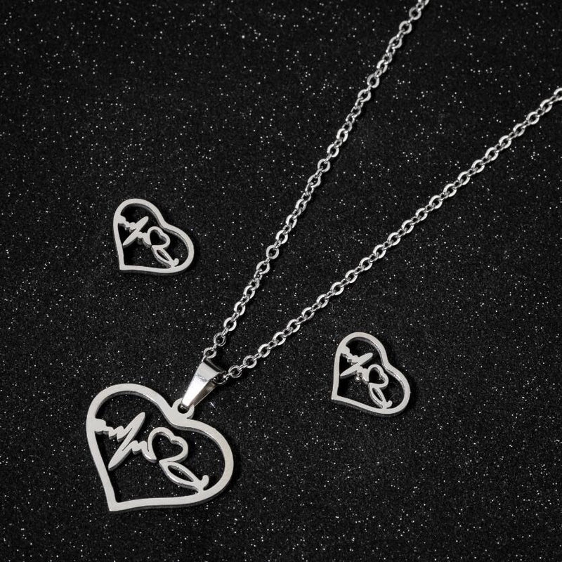 1 Set Fashion Star Moon Heart Shape Titanium Steel Plating Earrings Necklace