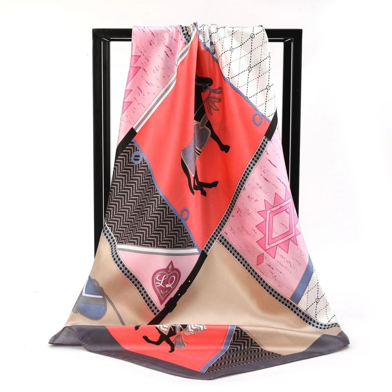 Women's Basic Minimalist Color Block Imitated Silk Printing Shawl