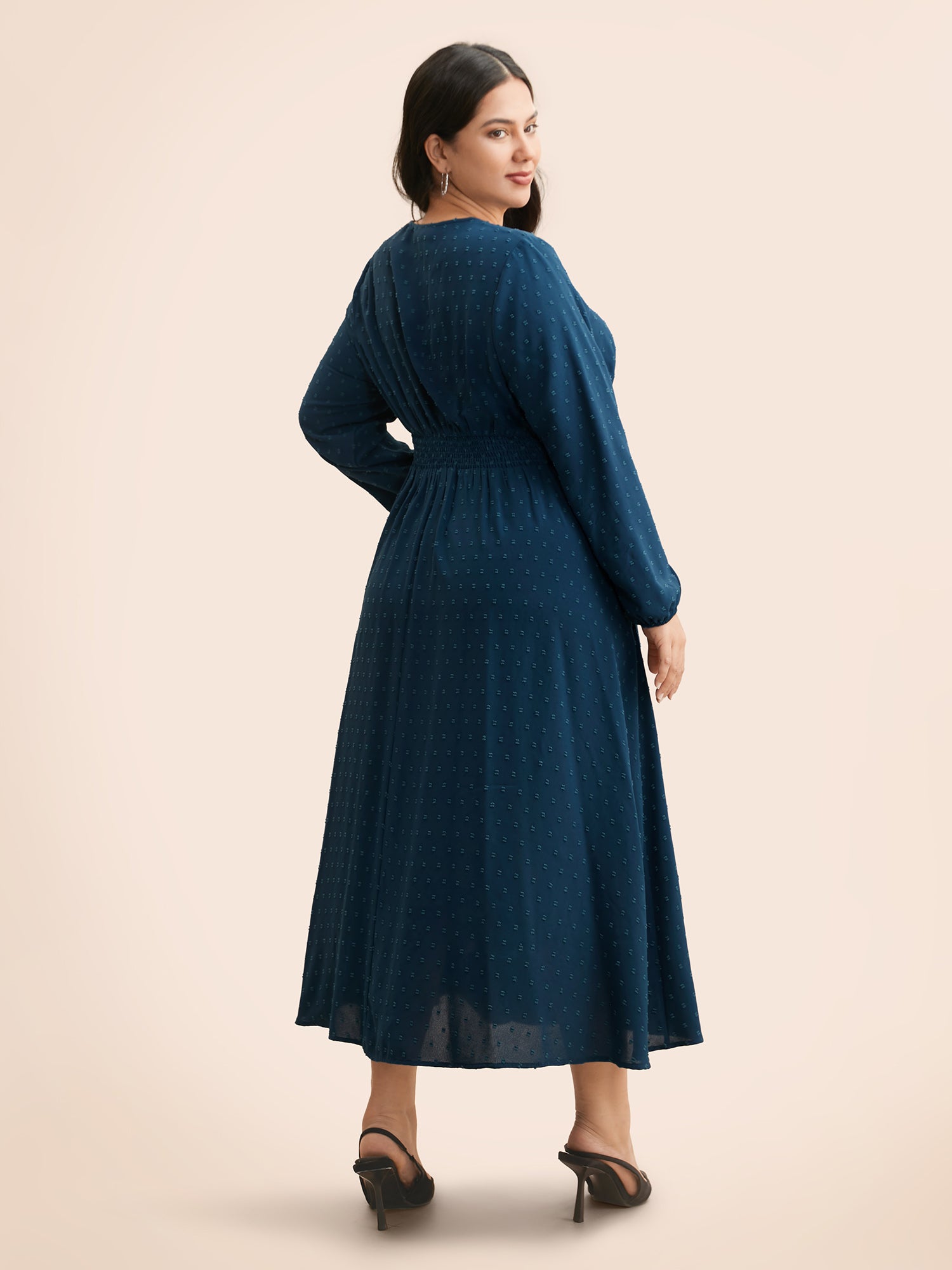 Overlap Collar Textured Ruched Dress