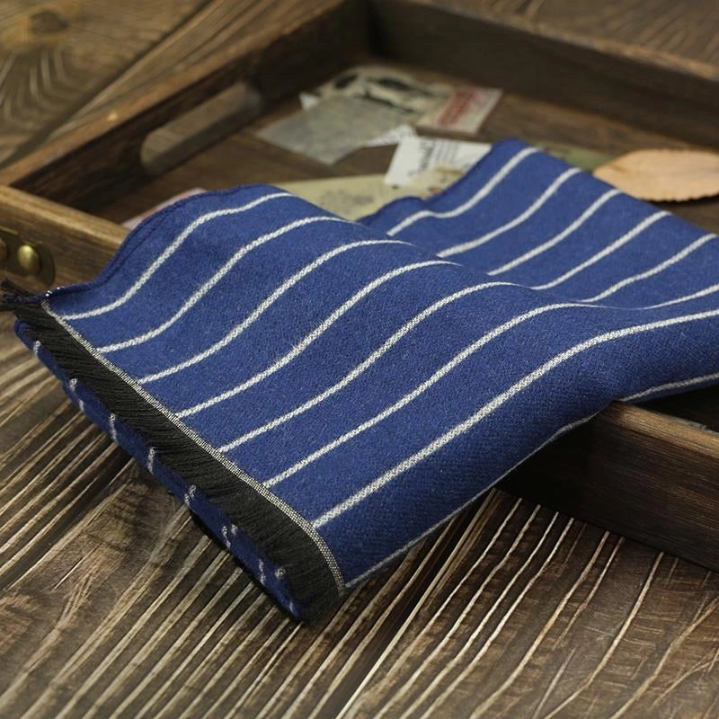 Men's Scarf Autumn And Winter Cashmere Fashion Casual Warm Scarf Plaid Black And White Distinctive Pattern Blue Fashion