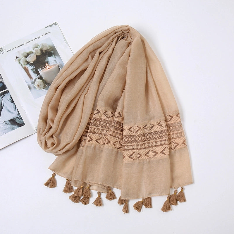 Fashion Lace Tassel Scarf Women's Solid Color Hanging Spring And Autumn Shawl Scarf