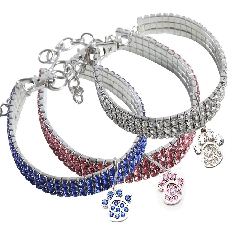 Solid Color Elastic Adjustable Pendant Heart Shape Inlaid Zircon Pet Collar
