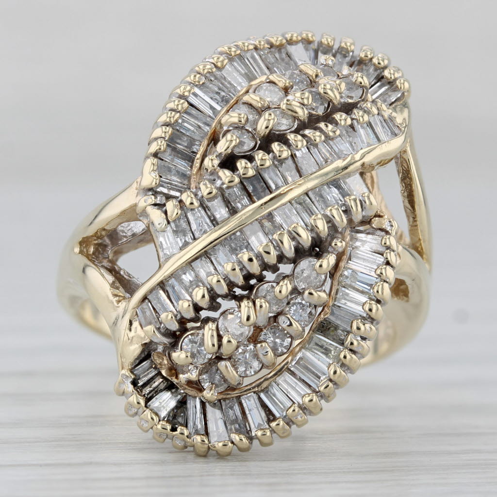 0.94ctw Diamond Bypass Ring 10k Yellow Gold Size 7 Cluster Cocktail