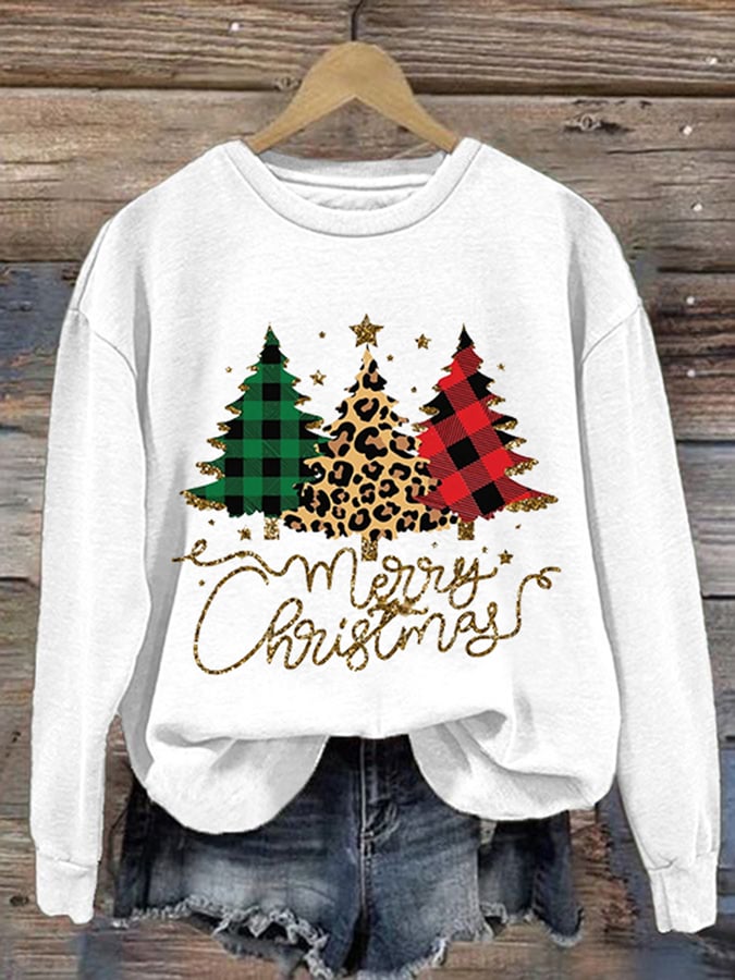 Women's Sequined Christmas Tree Print Sweatshirt