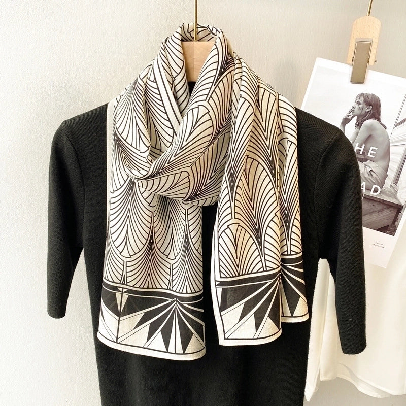 Women's Elegant Minimalist Color Block Silk Printing Silk Scarf