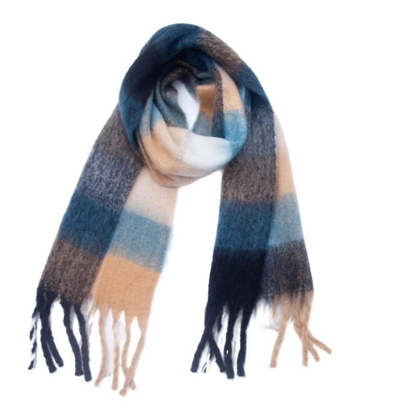 Hot New Autumn And Winter Men's And Women's Circle Yarn Coarse Tassel Plaid Scarf