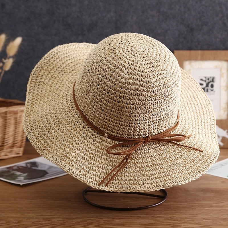 Women's Minimalist Bow Knot Braid Wide Eaves Straw Hat