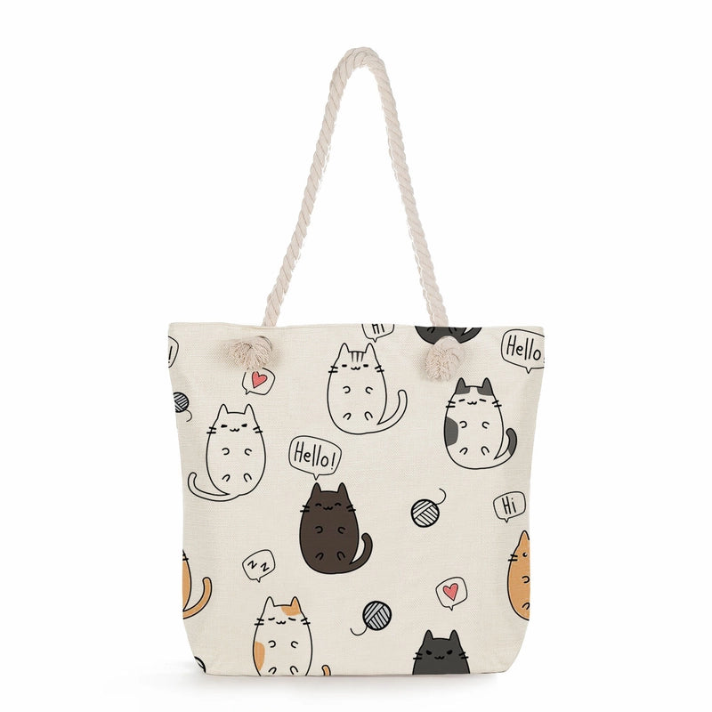 Women's Medium Linen Cartoon Elegant Basic Classic Style Square Zipper Canvas Bag