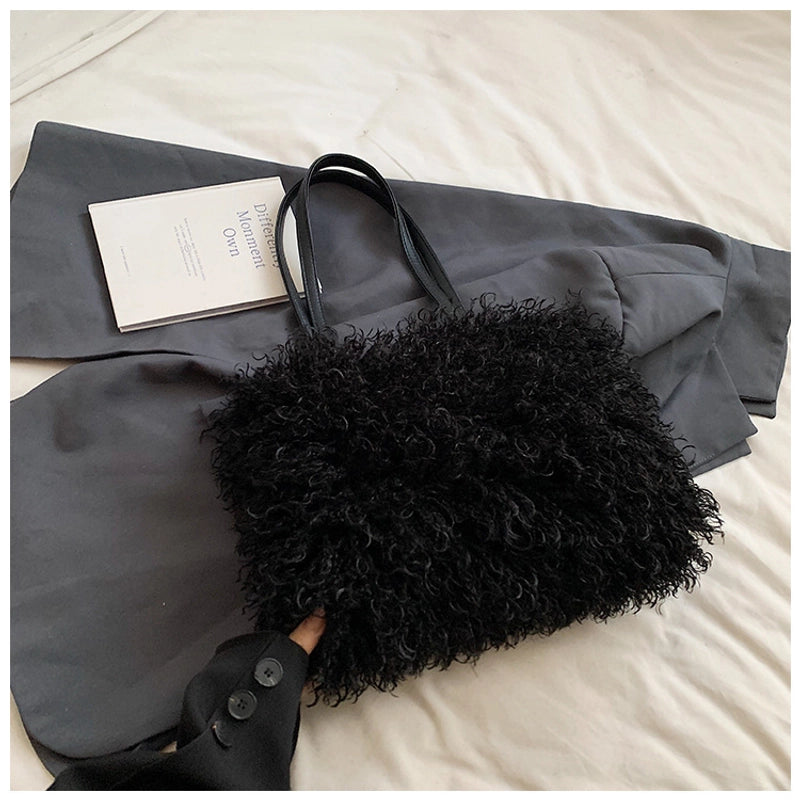 Women's Large Pu Leather Plush Solid Color Elegant Streetwear Square Magnetic Buckle Tote Bag