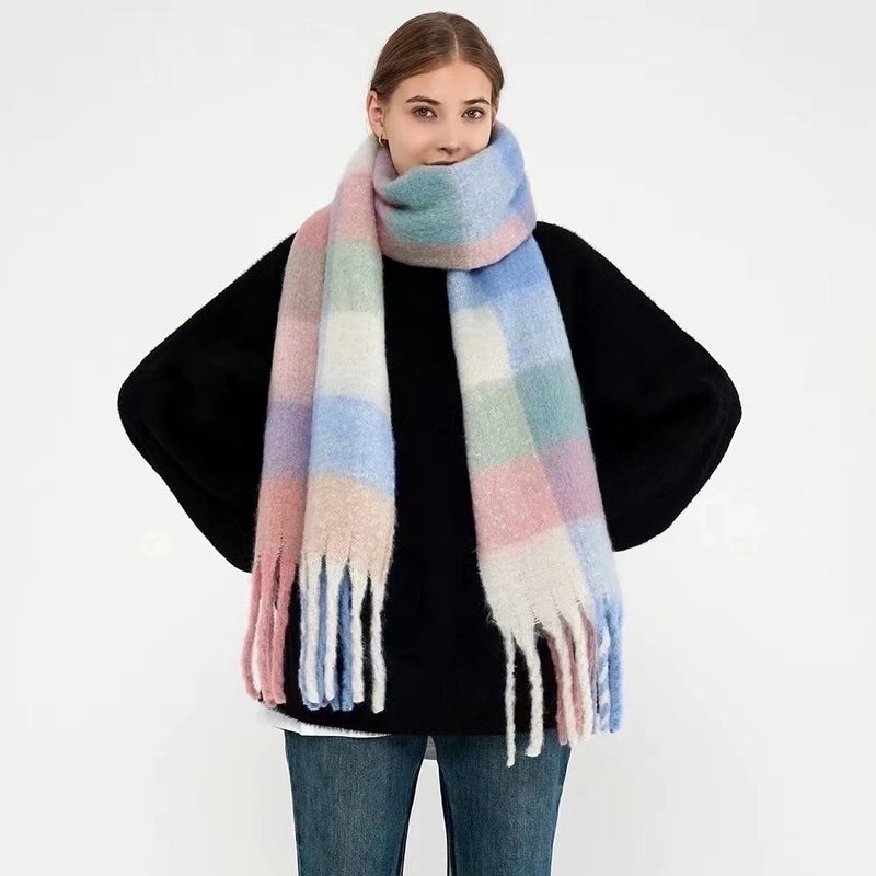 Versatile Student Shawl Warm Scarf Simple Versatile Men's And Women's Autumn And Winter High-end Sense Plaid Scarf