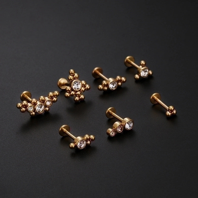 Minimalist Geometric Stainless Steel Inlay Zircon Lip Stud 1 Piece