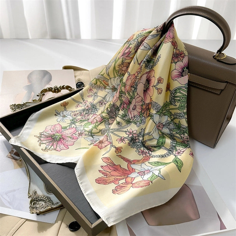 Unisex Casual Minimalist Stripe Flower Polyester Satin Printing Silk Scarf