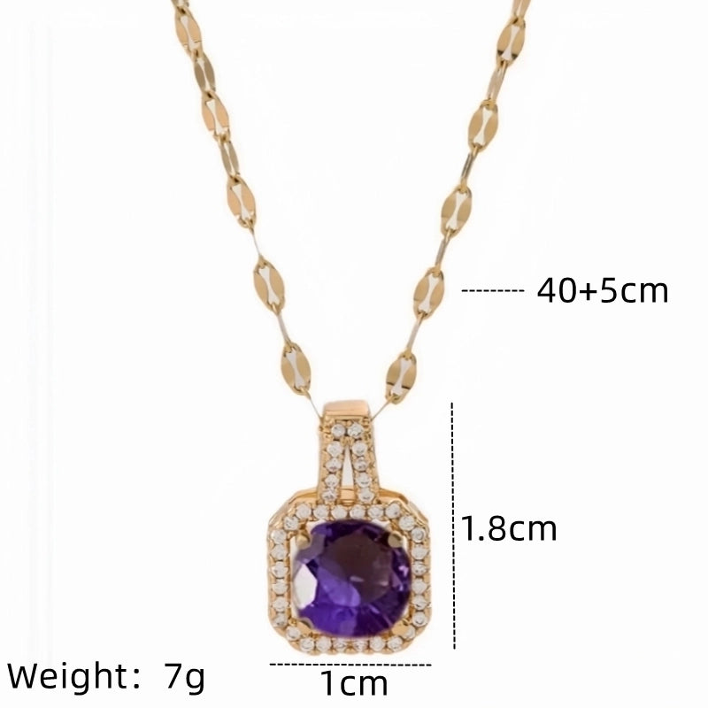 201 Stainless Steel White Gold Plated Gold Plated Classic Style Plating Inlay Square Glass Zircon Pendant Necklace