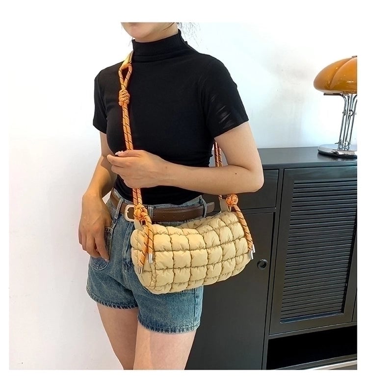 Women's Cotton Plaid Cute Pillow Shape Zipper Cloud Shape Bag