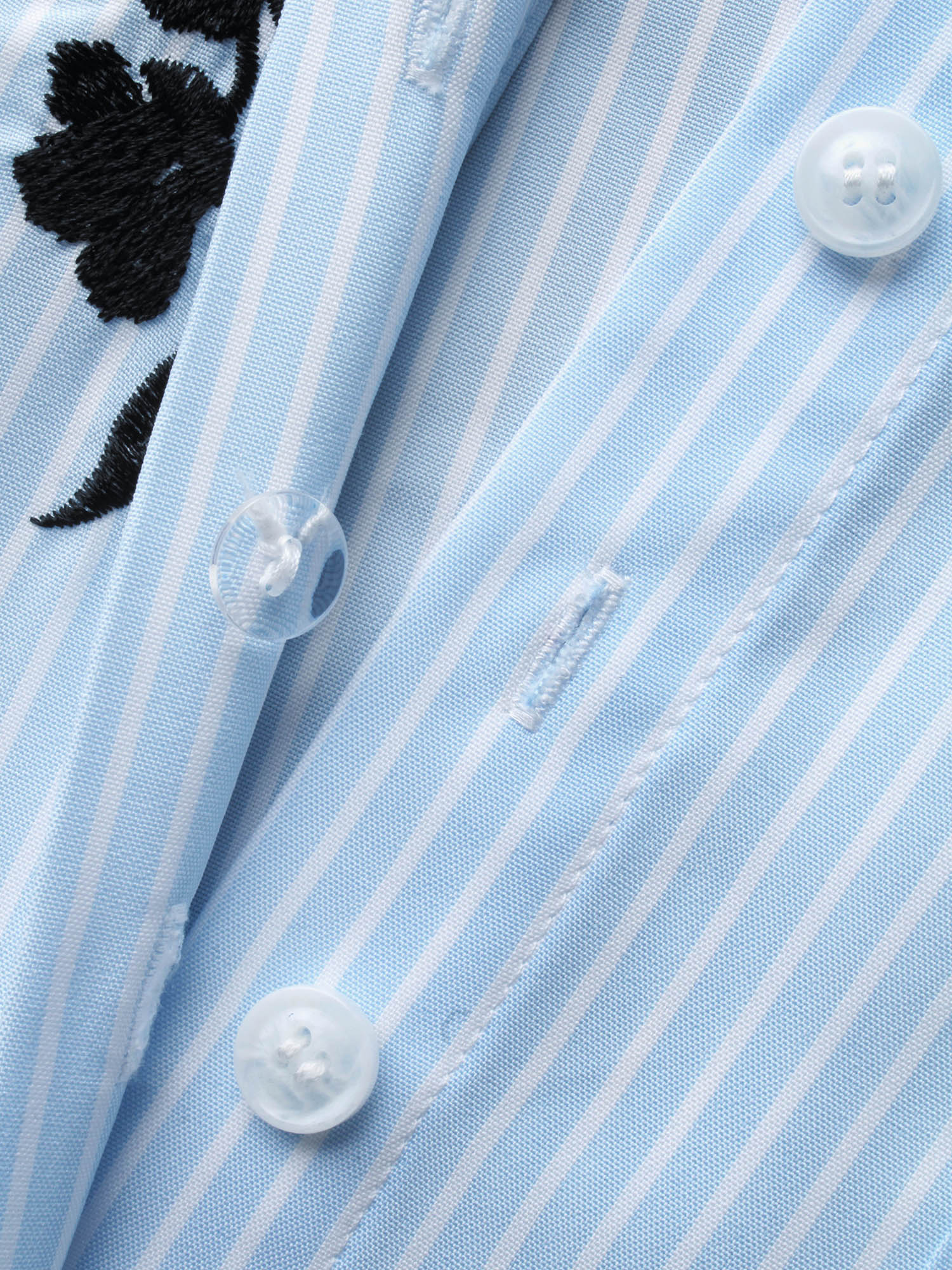 Floral Embroidered Striped Patched Pocket Blouse