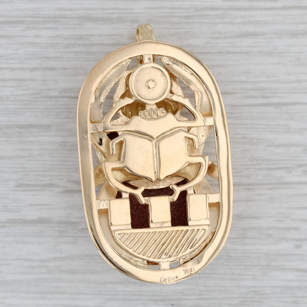 Scarab Pendant Goldstone 18k Yellow Gold Statement