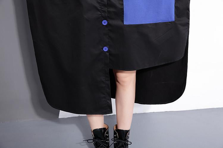 Asymmetrical Yellow And Blue Button Up Shirt Dress