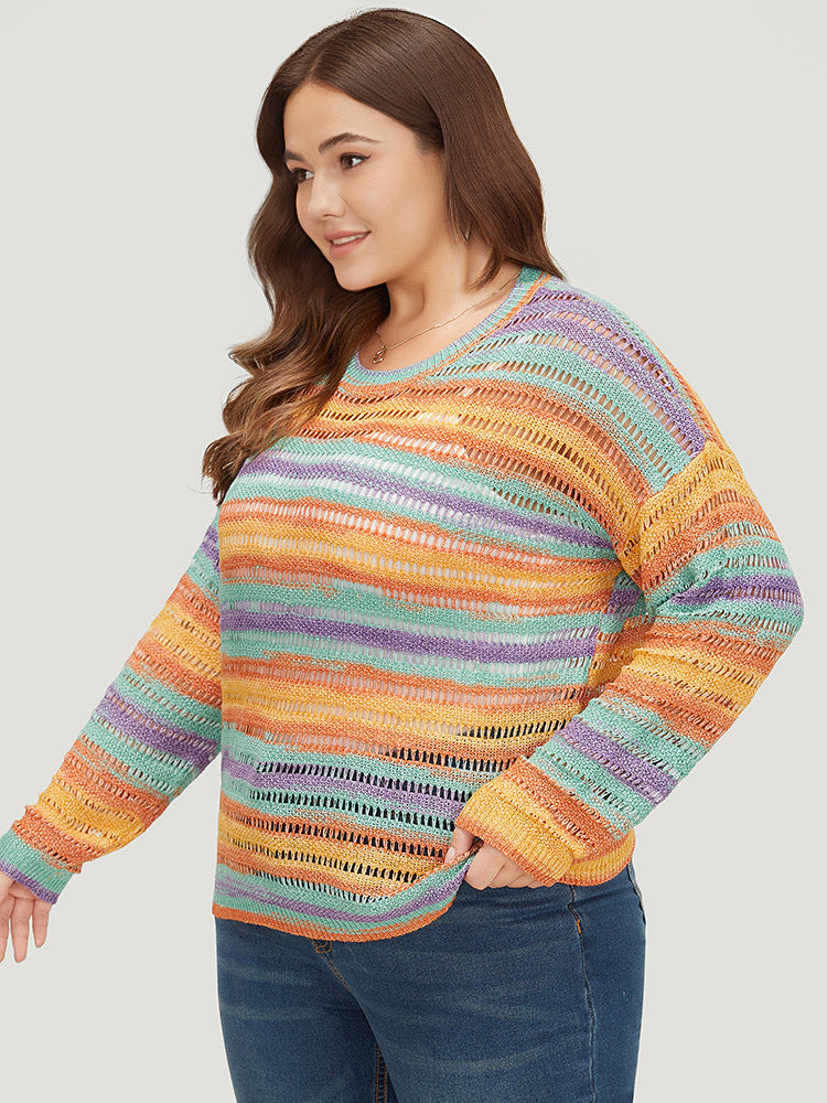 Contrast Striped Cut Out Ombre Pullover