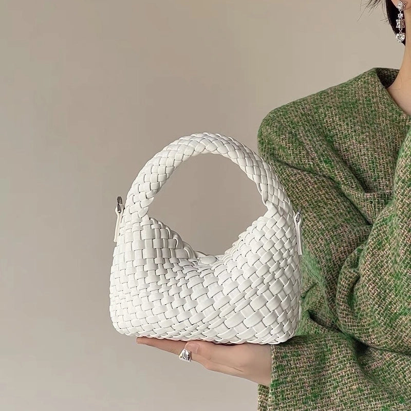 Women's Small Braid Solid Color Streetwear Weave Pillow Shape Magnetic Buckle Handbag