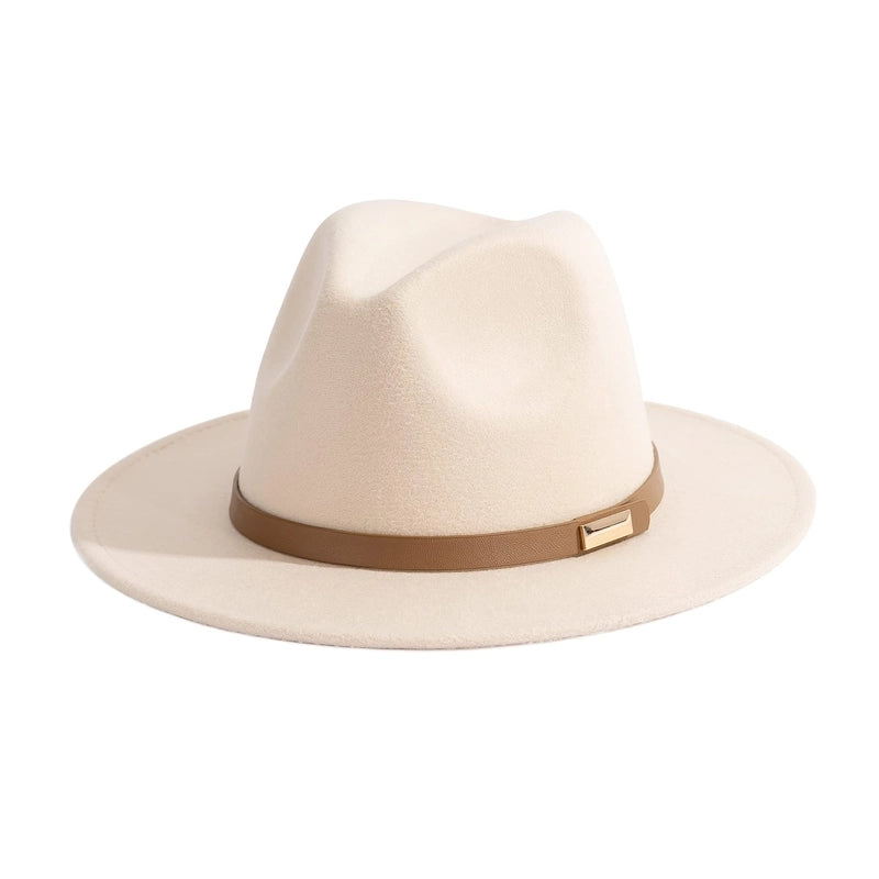 Style Vintage Solid Color Flat Rim Jazz Hat Men's British Belt Decorative Big Brim Top Hat Women
