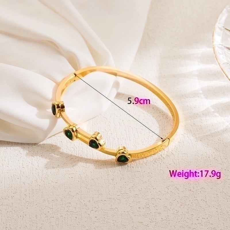 Ig Style Elegant Heart Shape Stainless Steel Plating Inlay Zircon 18k Gold Plated Bangle