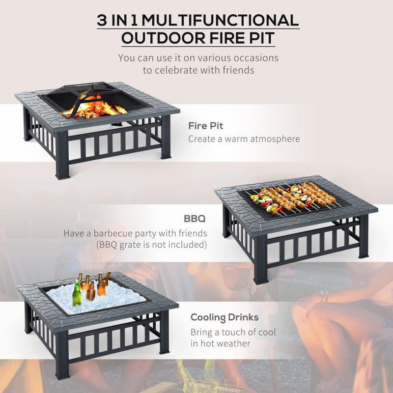 34 SQUARE FIRE PIT 鈥?WOOD-BURNING DURABLE STEEL PERFECT FOR BBQ CAMPING & BONFIRES