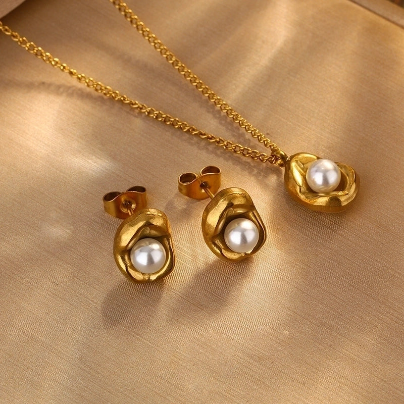 Sweet Minimalist Pea 304 Stainless Steel Acrylic 18K Gold Plated Plating Inlay Earrings Necklace Jewelry Set