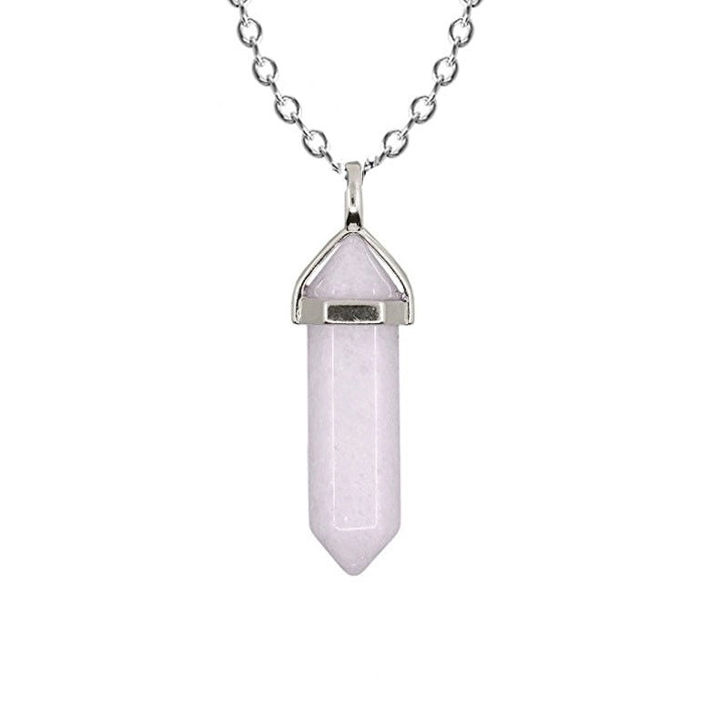 Fashion Hexagon Prism Alloy Natural Stone Cable Chain Pendant Necklace In Bulk