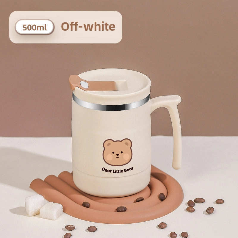 304 Stainless Steel Coffee Cup Water Cup Mug With Lid High-looking Male And Female Straw Cup With Spoon Can Be Used As LOGO