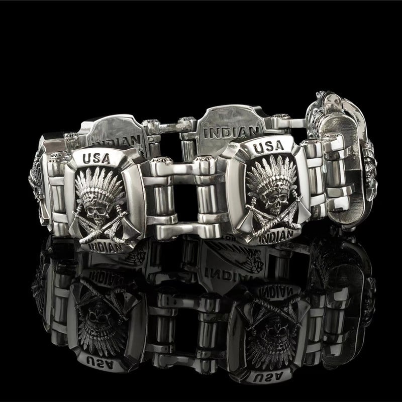 48% OFF HOT SALE-Armed Forces Destiny Struggle Skull Interlock Silver Bracelet