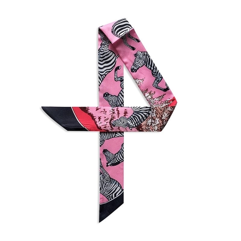 Women's Minimalist Classic Style Color Block Satin Printing Silk Scarf