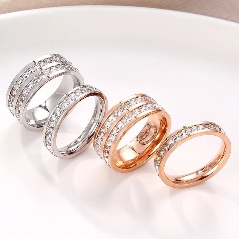 Minimalist Geometric Titanium Steel Inlay Rhinestones Rings 1 Piece