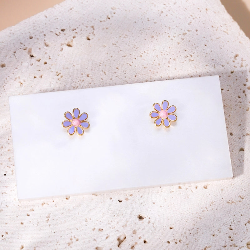 Minimalist Flower Plating 201 Stainless Steel 18K Gold Plated Ear Studs