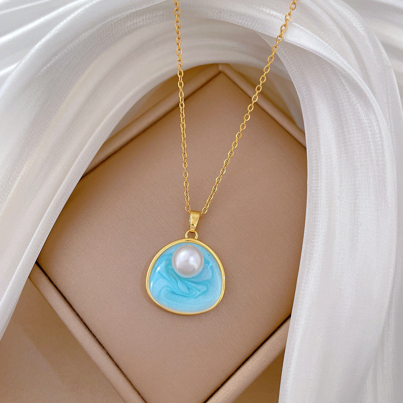 Oil-Dropping Pearl Simple Fashionable And Gorgeous Personality Necklace For Women All-Match Clavicle Chain Titanium Steel