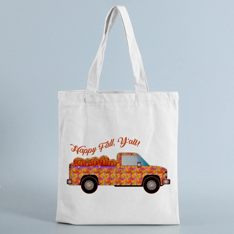 Halloween Women's Canvas Pumpkin Letter Cute Square Open Canvas Bag