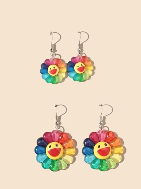 Smiley Rainbow Flower Earring