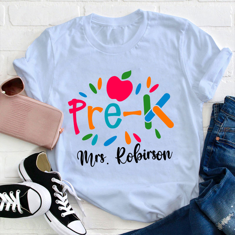 Personalized Grade And Name Apple Teacher T-Shirt