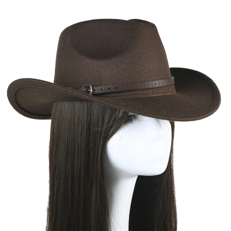 2 Pieces New Western Cowboy Hat Woolen Thin Belt Decorative Top Hat Big Brim Hat Minority Ethnic Style Jazz Hat