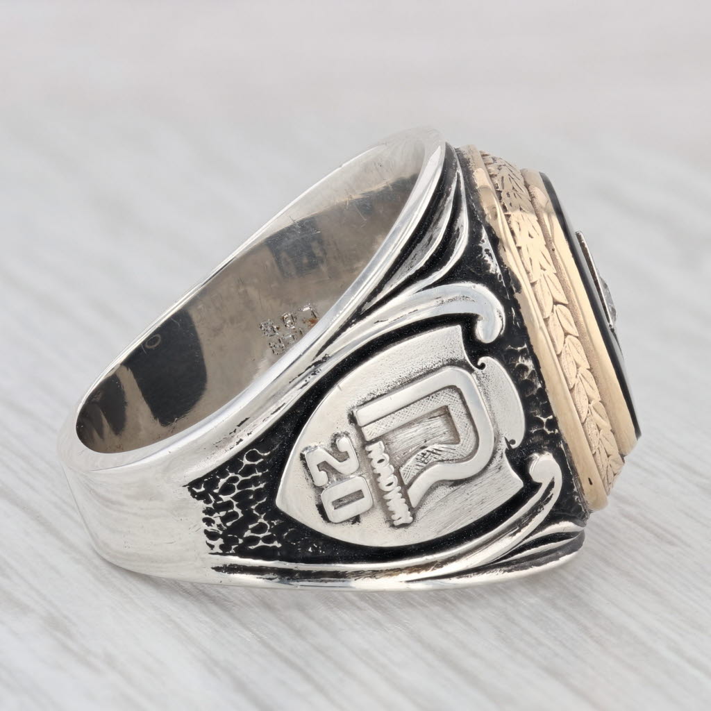 20 Year Roadway Trucker Men's Sterling Silver Onyx Diamond Size 11.25 Ring