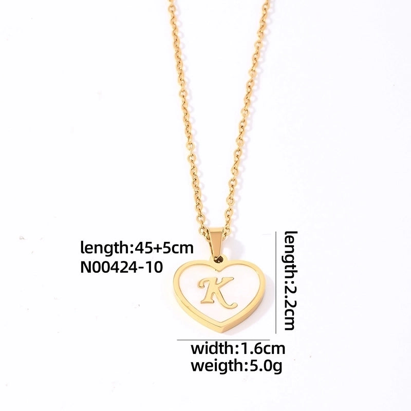 304 Stainless Steel Casual Minimalist Plating Inlay Letter Heart Shape Shell Pendant Necklace