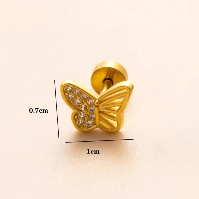 1 Piece Ear Cartilage Rings & Studs Minimalist Classic Style Heart Shape Snake Butterfly Copper Polishing Inlay Zircon 18K Gold Plated Ear Cartilage Rings & Studs