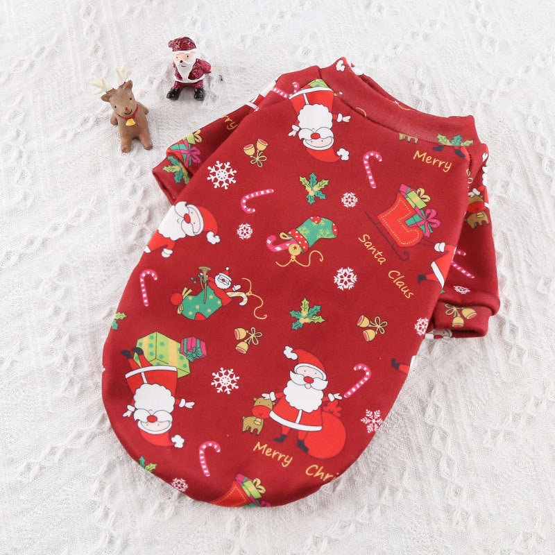 CUHK Dog Cat Teddy Bixiong Fadou Clothes Fleece-lined Christmas Printed Sweater Spring. Autumn And Winter Pet Supplies