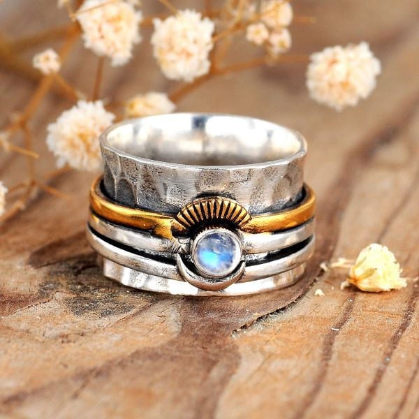 Sun and Moon Surrounding Gemstone Ring