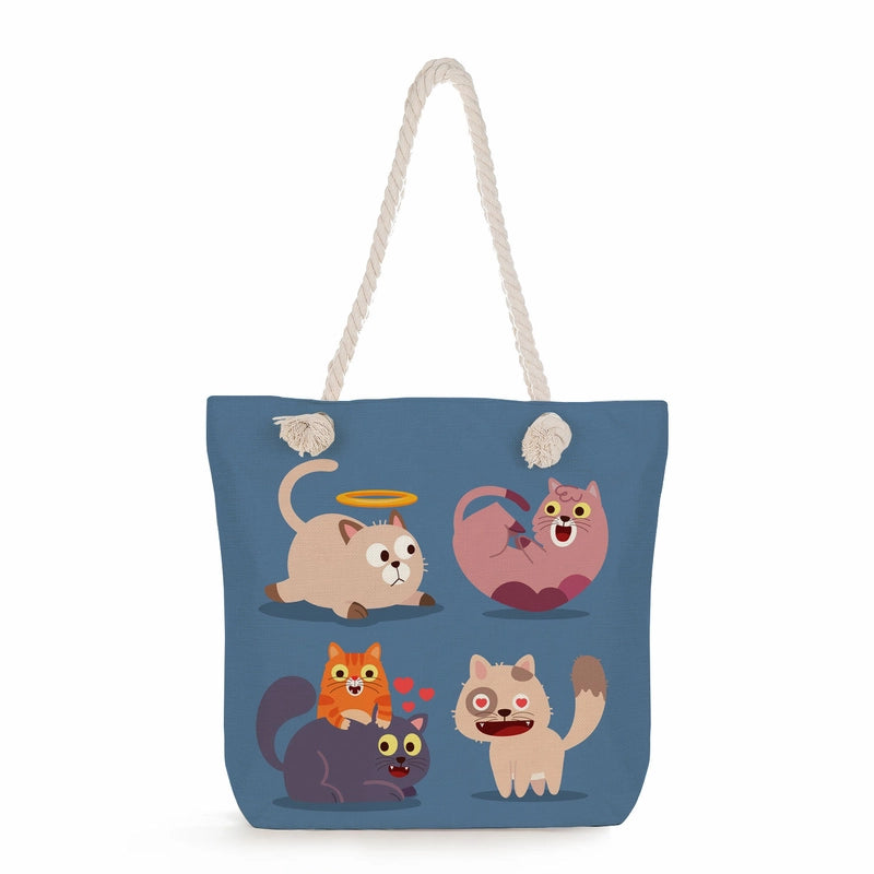 Women's Medium Linen Cartoon Elegant Basic Classic Style Square Zipper Canvas Bag