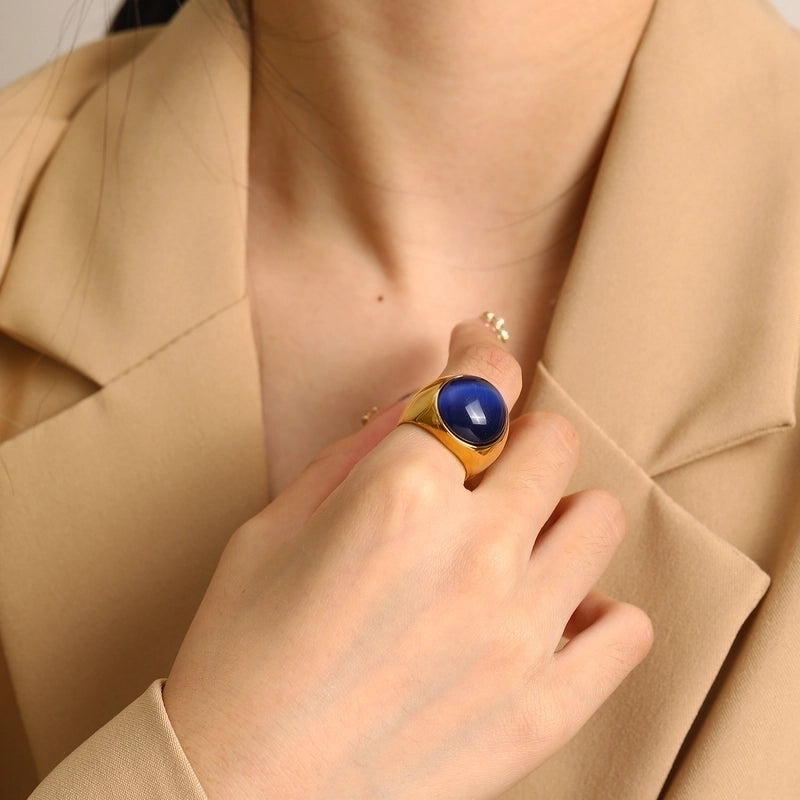 Vintage Style Minimalist Geometric Color Block Titanium Steel Plating Inlay Opal Rings