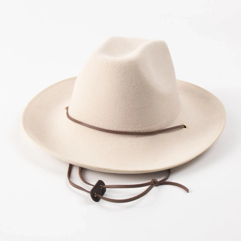 Shaping Curved Brim Along Rectangular Top Western Denim Jazz Top Hat Windproof Leather Rope Retro Tibetan Felt Hat