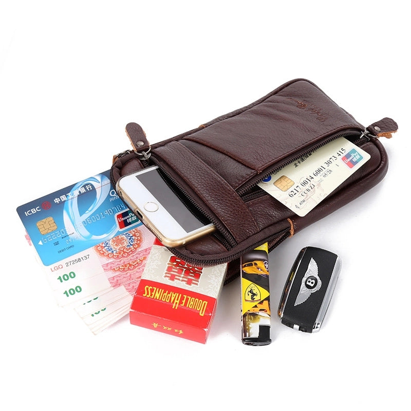 Men's Business Solid Color Leather Waist Bags