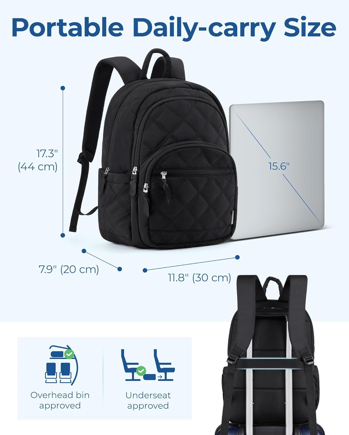 BAGSMART Travel Laptop Backpack, College Backpack for Women, Quilted Small Computer Bookbag, Water-Resistant 15.6 Inch Laptop Casual Bag, Beige