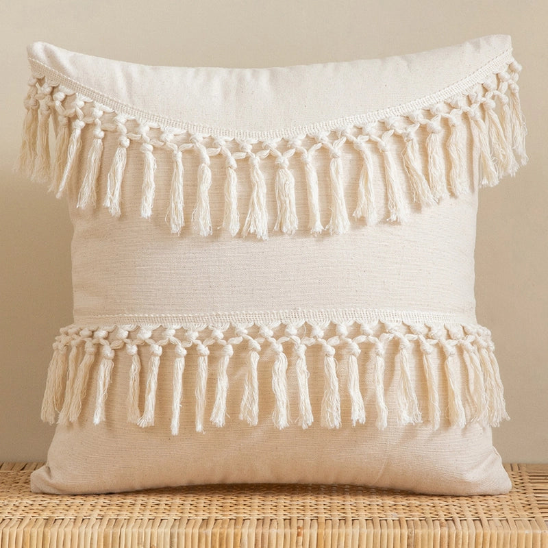 Fashion Tassel Solid Color Cotton Pillow Cases