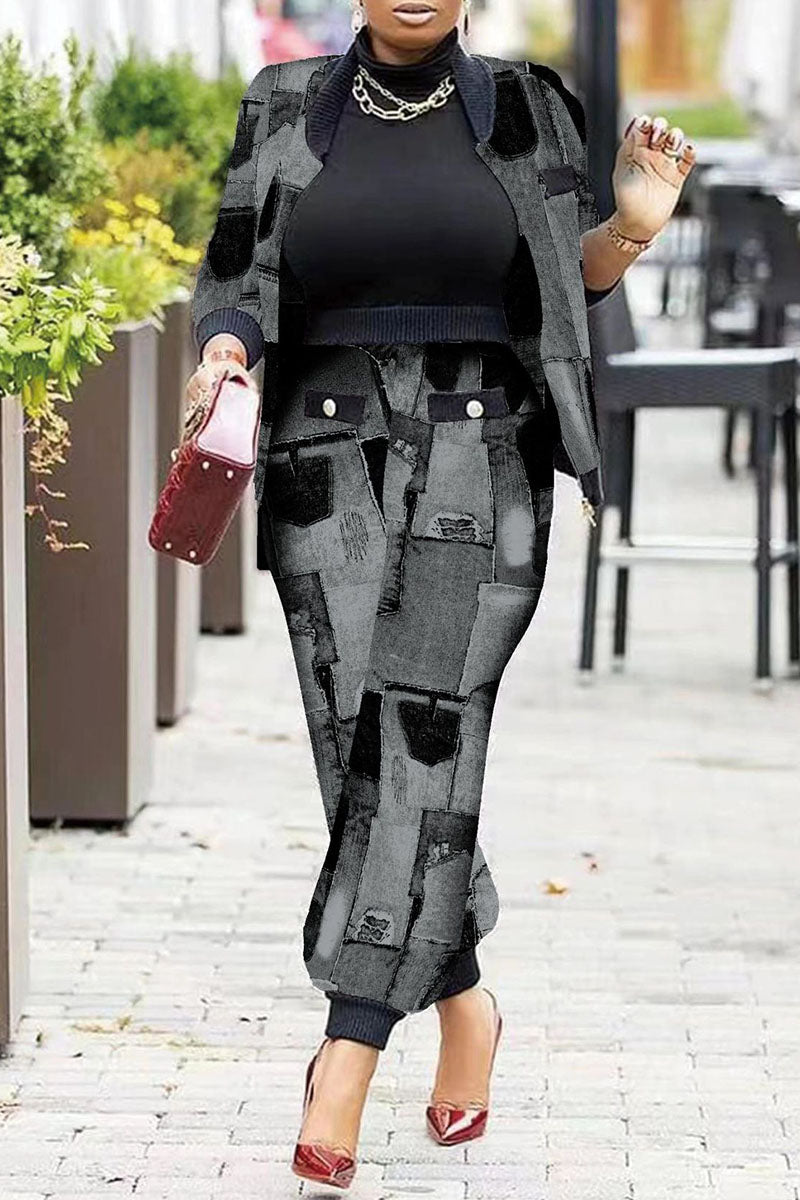 Fashion Casual Print Patchwork Long Sleeve Two Pieces